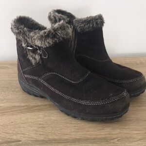 Khombu leather booties with faux fur trim, Sz 6